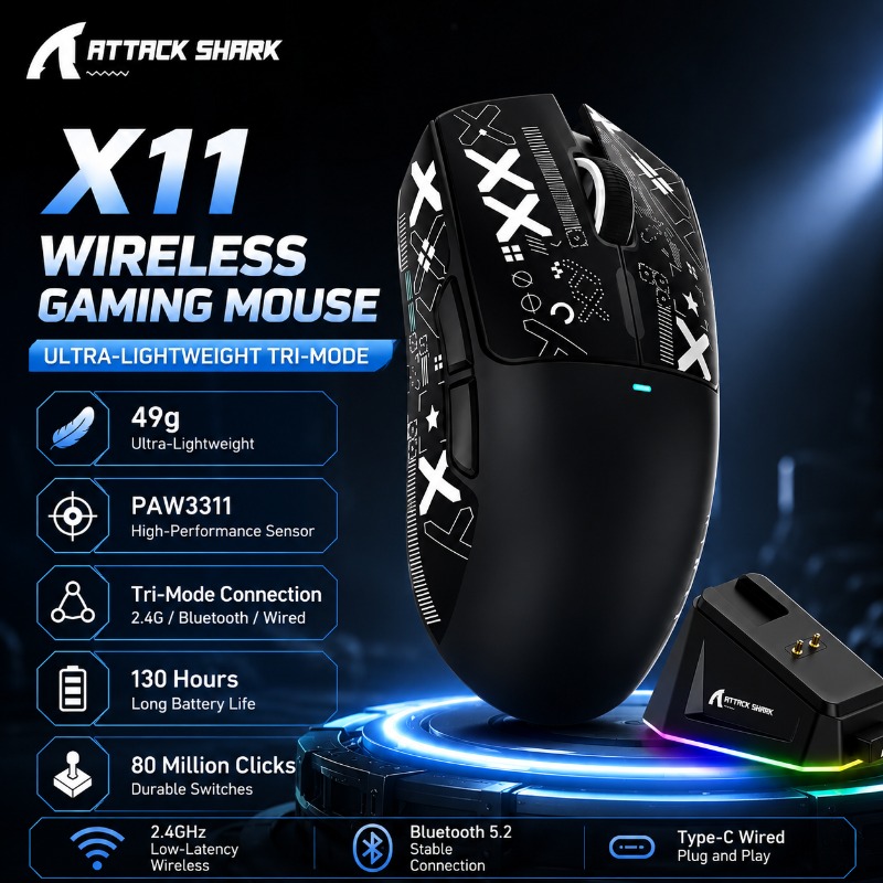 Gaming Console Buttons - ATTACK SHARK X11 Kabellose Gaming-Maus 49G